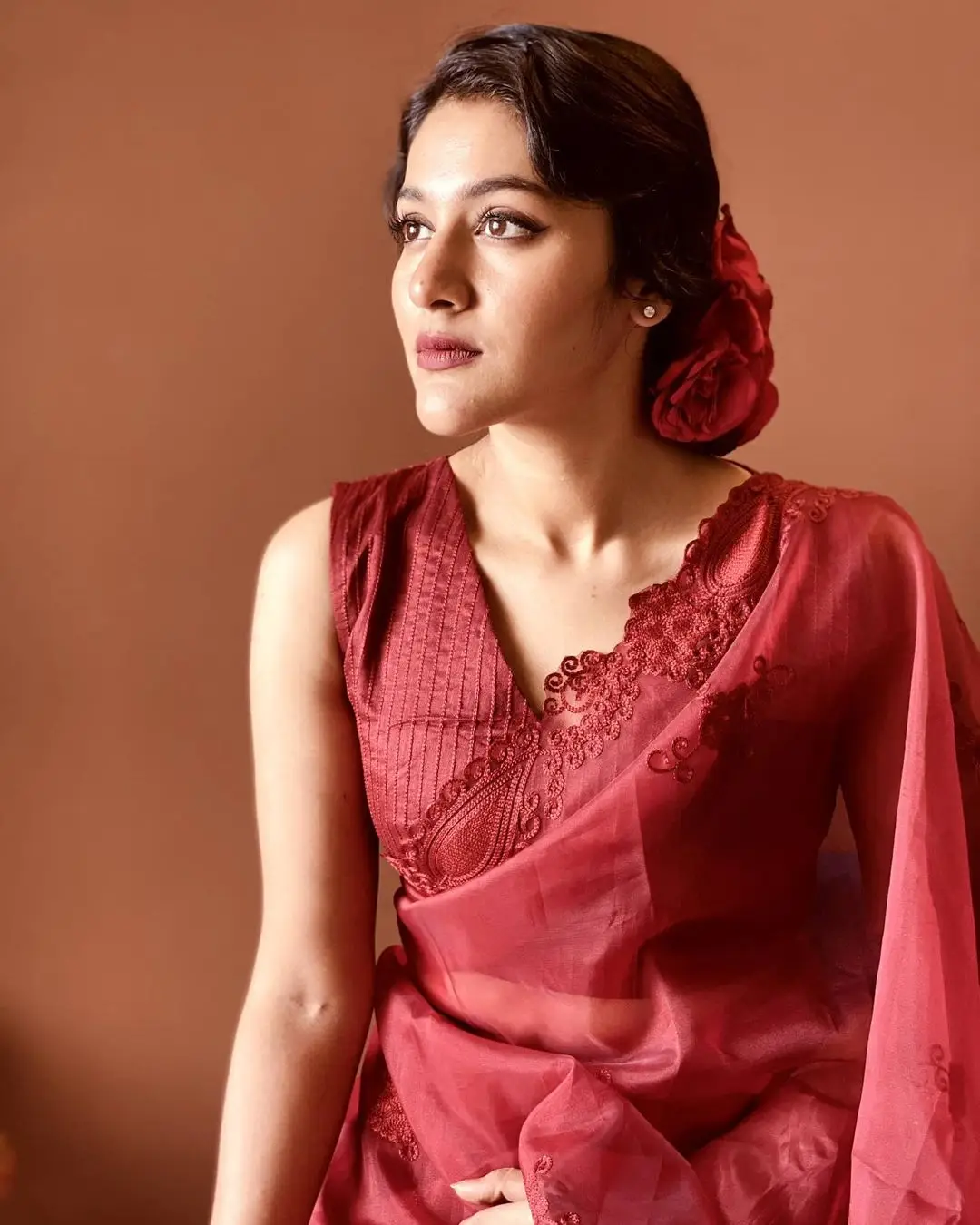 Indian Actress Anarkali Nazar Photoshoot in Traditional Red Saree